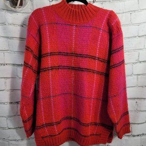 CATHERINE JONES Mockneck Plaid Mohair Blend Sweater